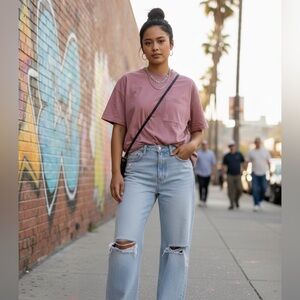 Electro Denim Lab 100% Cotton Oversized Pocket Tee - Dusty Rose - Size S